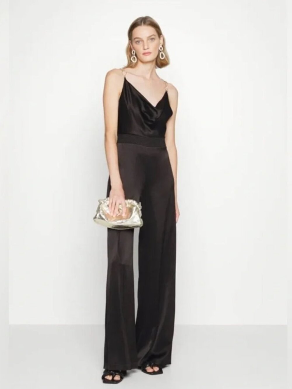 A+O Riska Cowl Neck Chain Strap Jumpsuit in Red & Gold - Picture 15 of 16